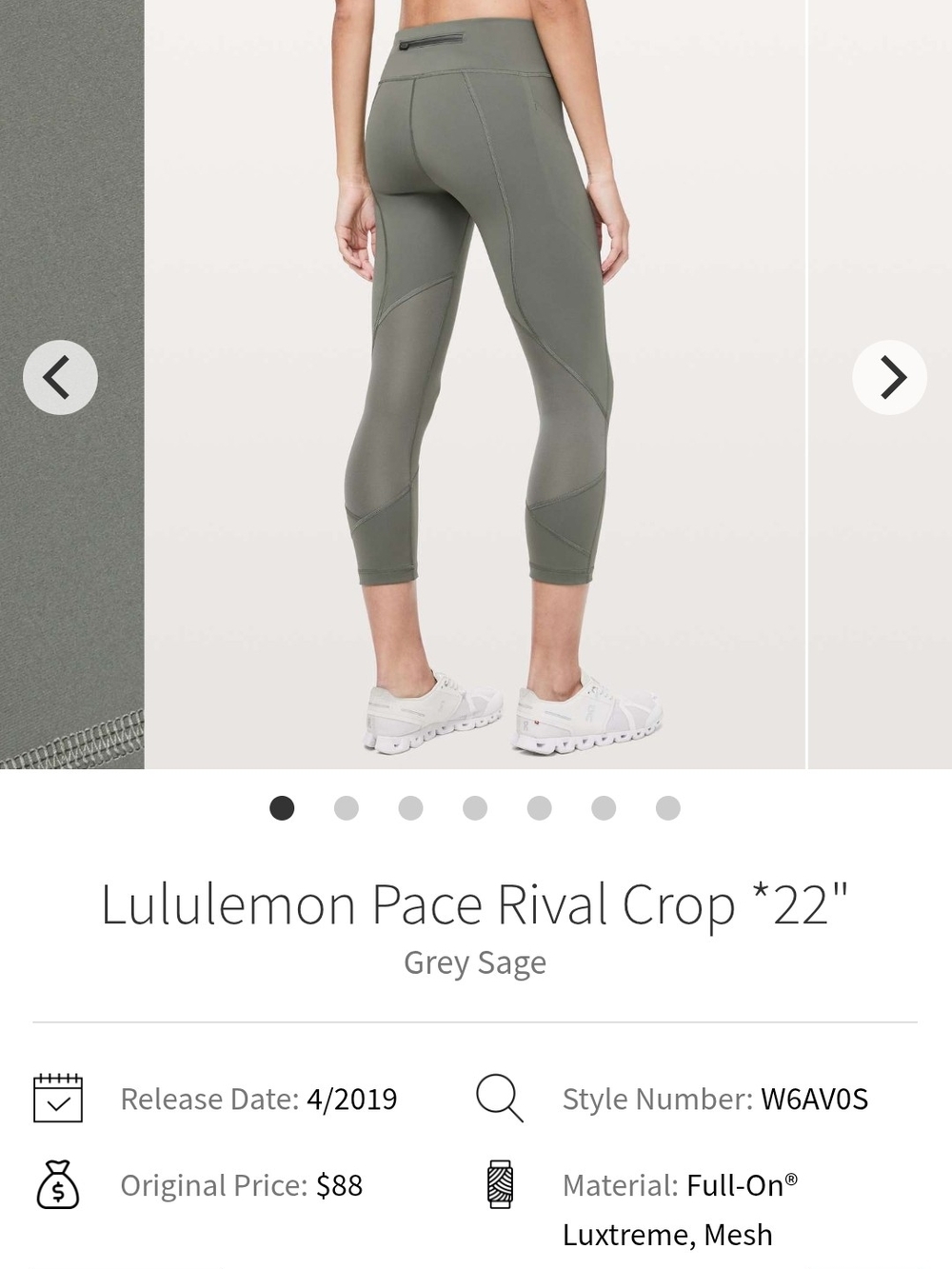 lululemon athletica Pace Rival Crop 22" - Grey Sage